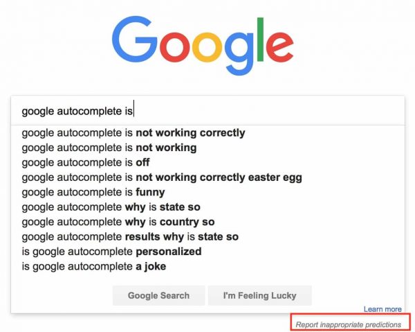 Report inappropriate prediction of autocomplete tool